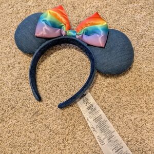 Rainbow Bow Denim Mouse Ears Headband